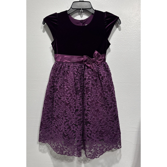 Jona Michelle Purple Velvet Sparkle Lace Holiday Formal Party Dress Size 6 - Picture 1 of 12